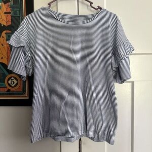 Banana Republic White and Blue Flutter Sleeve T-Shirt
